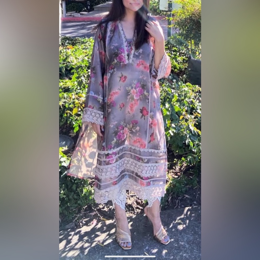 Cotton Net Kurta - floral Pakistani Dress